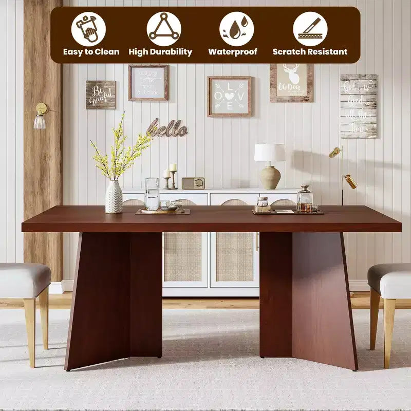 Tavolo da pranzo per 6-8 persone - Tavolo da cucina moderno lungo 63 pollici con ampio piano e gambe a piedistallo per impieghi gravosi, tavolo da pranzo per cucina, sala conferenze