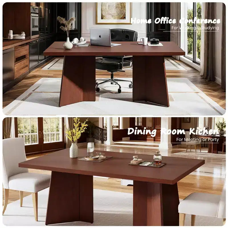 Tavolo da pranzo per 6-8 persone - Tavolo da cucina moderno lungo 63 pollici con ampio piano e gambe a piedistallo per impieghi gravosi, tavolo da pranzo per cucina, sala conferenze