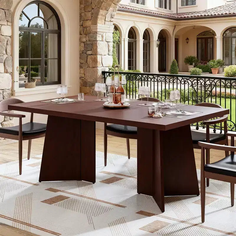 Dining Table for 6-8 People - 63 Modern Long Kitchen Table with Large Tabletop & Heavy Duty Pedestal Legs, Dinner Table for Kitchen, Conference Room