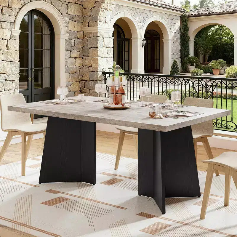 Tavolo da pranzo per 6-8 persone - Tavolo da cucina moderno lungo 63 pollici con ampio piano e gambe a piedistallo per impieghi gravosi, tavolo da pranzo per cucina, sala conferenze