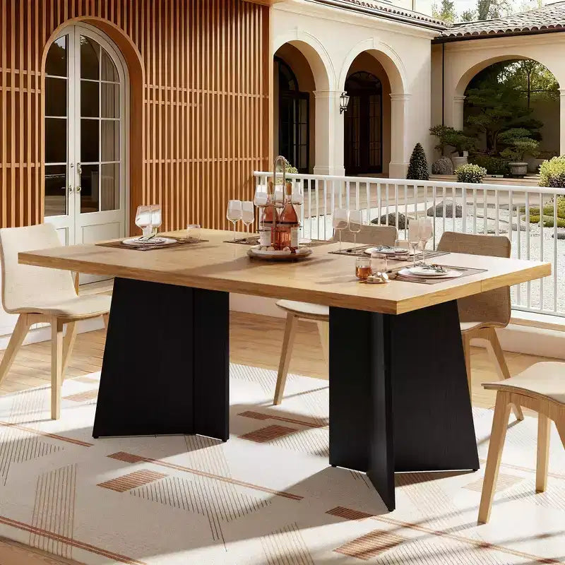 Tavolo da pranzo per 6-8 persone - Tavolo da cucina moderno lungo 63 pollici con ampio piano e gambe a piedistallo per impieghi gravosi, tavolo da pranzo per cucina, sala conferenze