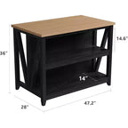 Mobile a isola V-Leg Modello 02, nero + tonalità legno, con LED e presa, mobile contenitore per postazione di lavoro in cucina