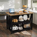 Mobile a isola V-Leg Modello 02, nero + tonalità legno, con LED e presa, mobile contenitore per postazione di lavoro in cucina