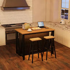Mobile a isola V-Leg Modello 02, nero + tonalità legno, con LED e presa, mobile contenitore per postazione di lavoro in cucina