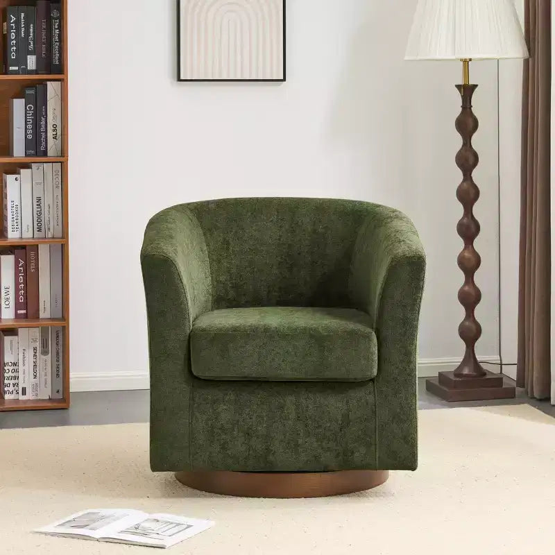 Poltrona girevole moderna in velluto Christopher Knight Home Harlow, con base in legno, 360 gradi