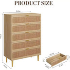 Mobile verticale in rattan PB+PE a 5 cassetti (U7 5RDrawer002), colore legno, stile verticale salvaspazio, mobile per camera da letto