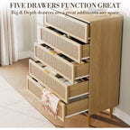 Mobile verticale in rattan PB+PE a 5 cassetti (U7 5RDrawer002), colore legno, stile verticale salvaspazio, mobile per camera da letto