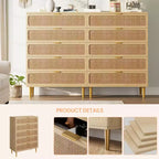 Mobile verticale in rattan PB+PE a 5 cassetti (U7 5RDrawer002), colore legno, stile verticale salvaspazio, mobile per camera da letto