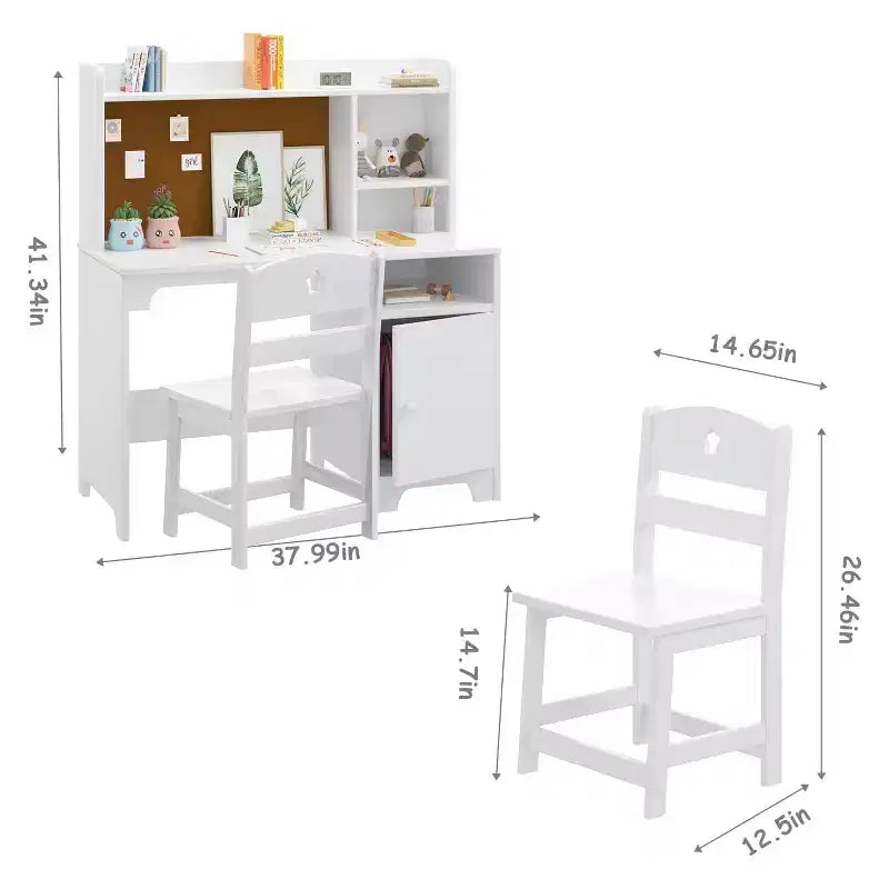 Set Scrivania e Sedia per Bambini, Scrivania per Studenti con Cassettiera e Mobiletto, per Camera da Letto e Studio dei Bambini