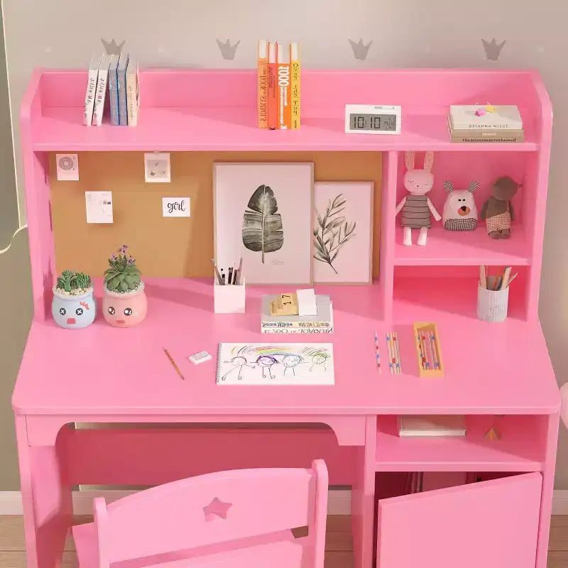Set Scrivania e Sedia per Bambini, Scrivania per Studenti con Cassettiera e Mobiletto, per Camera da Letto e Studio dei Bambini