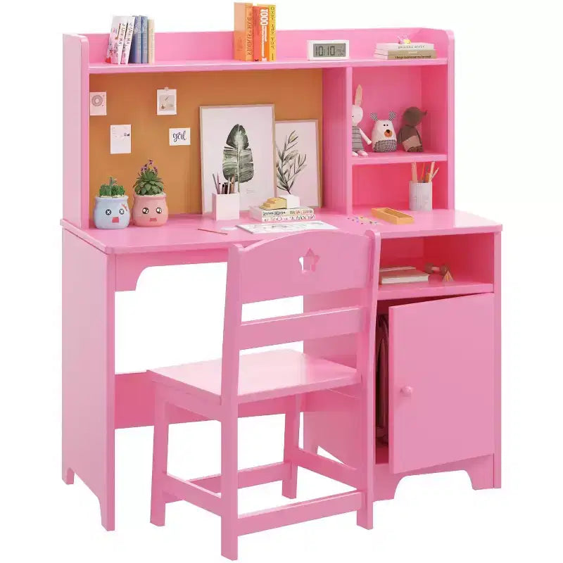Set Scrivania e Sedia per Bambini, Scrivania per Studenti con Cassettiera e Mobiletto, per Camera da Letto e Studio dei Bambini