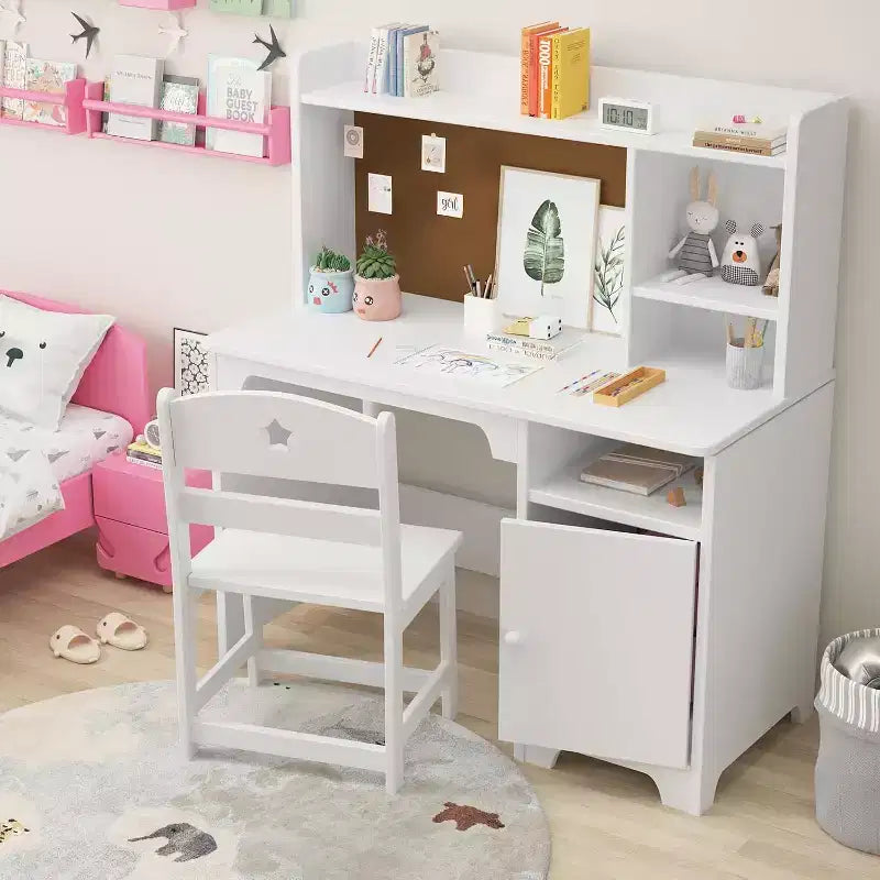 Set Scrivania e Sedia per Bambini, Scrivania per Studenti con Cassettiera e Mobiletto, per Camera da Letto e Studio dei Bambini