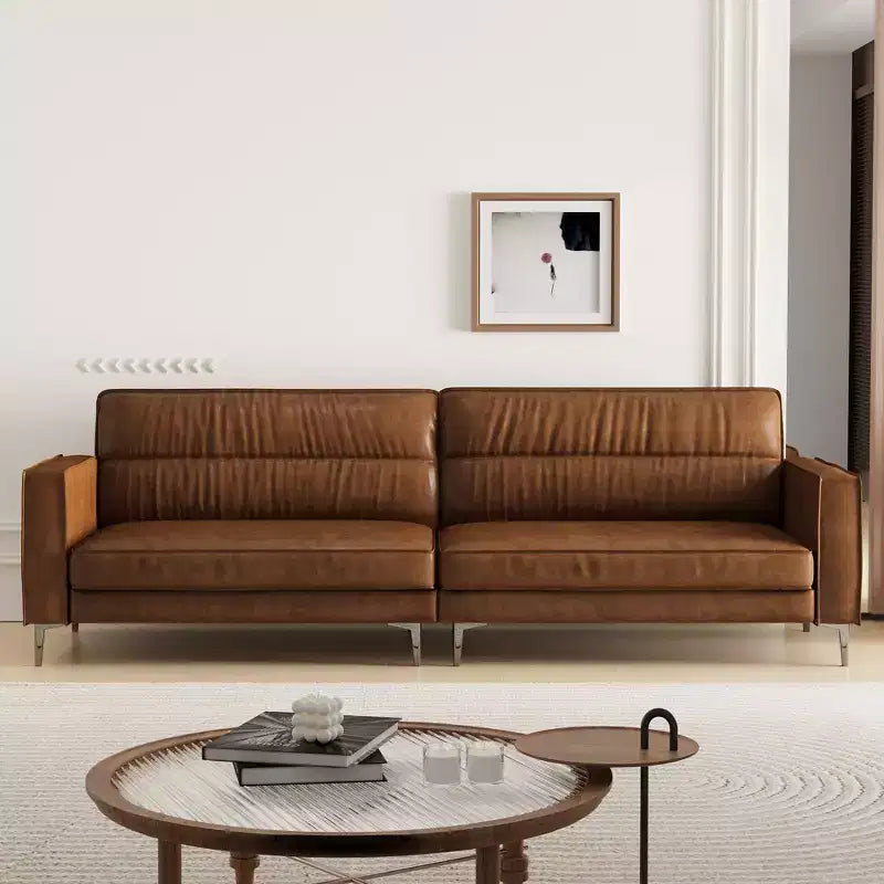 Luck Live Divano contemporaneo di lusso in pelle oliata marrone da 220 cm - Divano vintage di alta gamma con struttura robusta e sensazione accogliente marrone