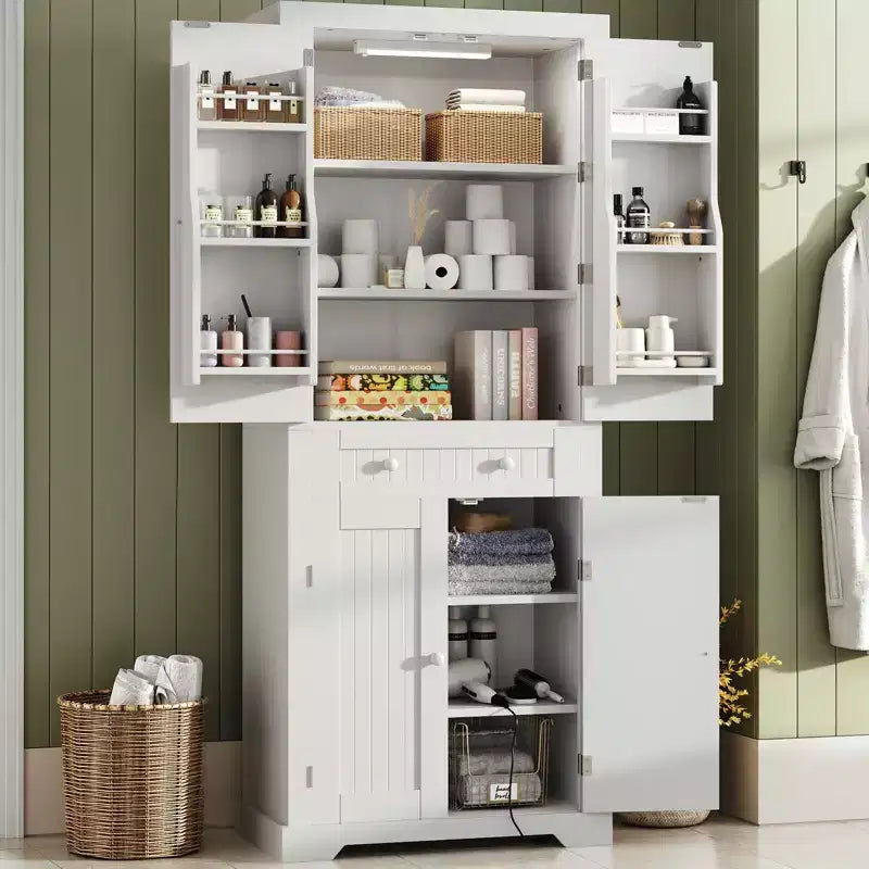 Bestier 72 Mobile Dispensa da Cucina con Ante e Ripiani, Mobile Dispensa per Alimenti con Luce con Sensore di Movimento