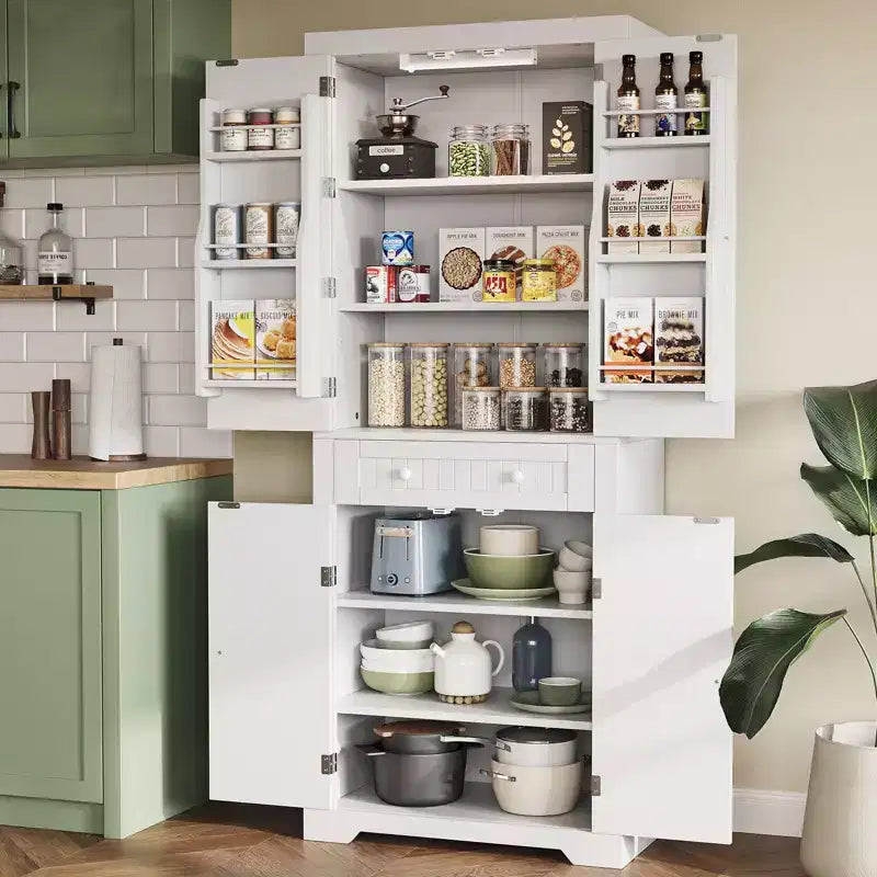Bestier 72 Mobile Dispensa da Cucina con Ante e Ripiani, Mobile Dispensa per Alimenti con Luce con Sensore di Movimento