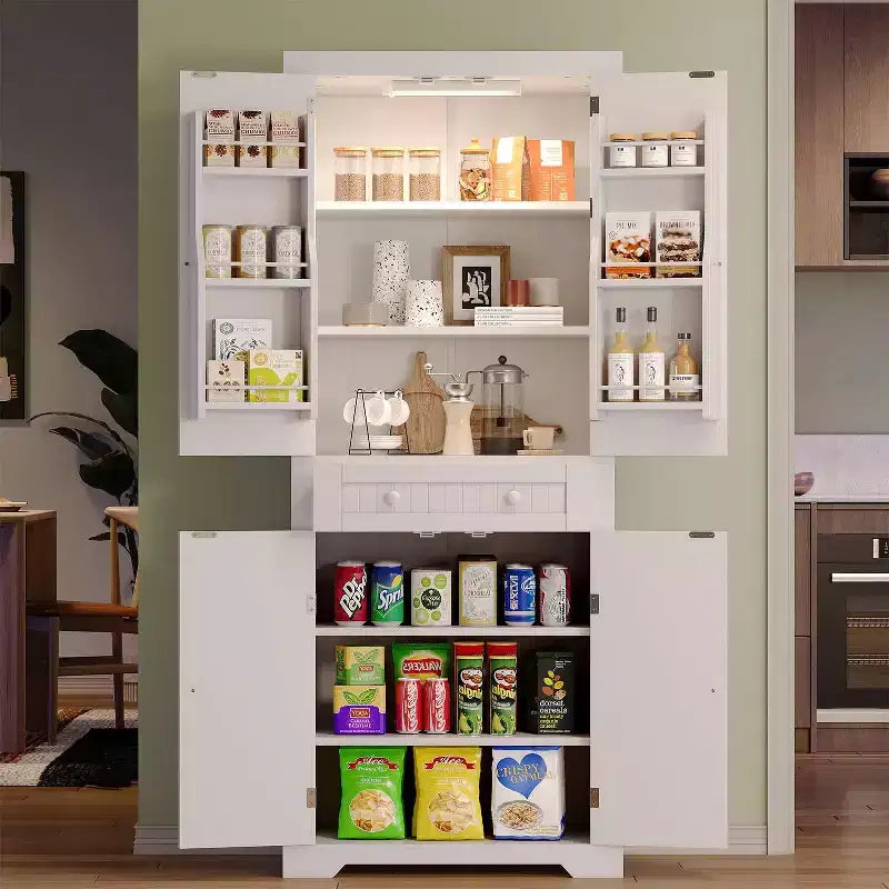 Bestier 72 Mobile Dispensa da Cucina con Ante e Ripiani, Mobile Dispensa per Alimenti con Luce con Sensore di Movimento
