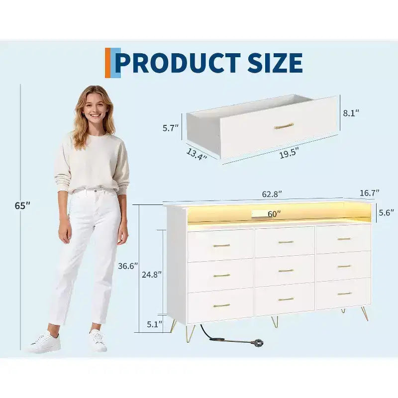 Cassettiera alta a 9 cassetti da 36,6x62,8x16,7 pollici, mobile contenitore moderno con organizer multifunzionale per uso multi-stanza, design elegante
