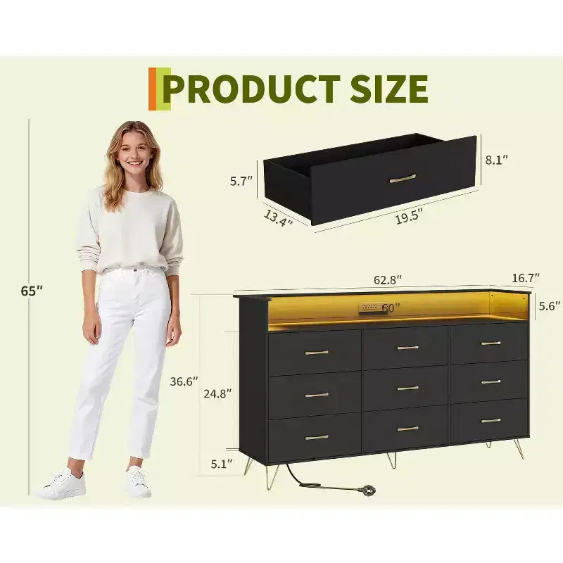 Cassettiera alta a 9 cassetti da 36,6x62,8x16,7 pollici, mobile contenitore moderno con organizer multifunzionale per uso multi-stanza, design elegante
