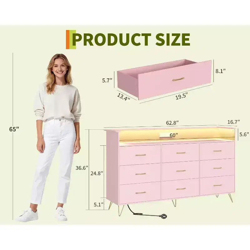 Cassettiera alta a 9 cassetti da 36,6x62,8x16,7 pollici, mobile contenitore moderno con organizer multifunzionale per uso multi-stanza, design elegante