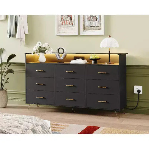 36.6x62.8x16.7 Inch 9-Drawer Tall Dresser, Modern Storage Cabinet with Multi-Functional Organizer for Multi-Room Use, Sleek Design