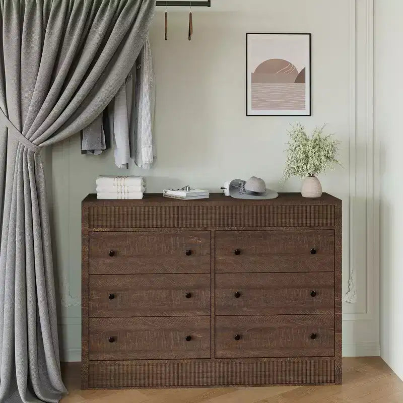 Cassettiera scanalata a 7 cassetti, cassettiera moderna in legno da 54" con cassetti scorrevoli e sicurezza antiribaltamento, per camera da letto, soggiorno o ingresso