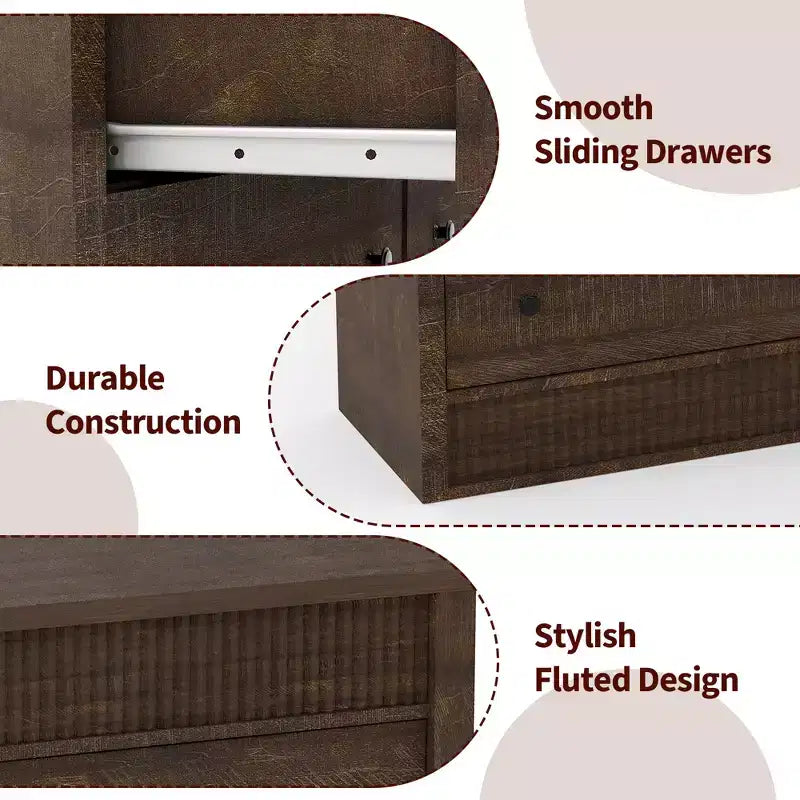 Cassettiera scanalata a 7 cassetti, cassettiera moderna in legno da 54" con cassetti scorrevoli e sicurezza antiribaltamento, per camera da letto, soggiorno o ingresso