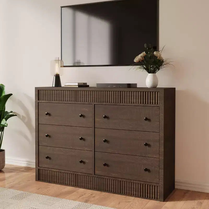 Cassettiera scanalata a 7 cassetti, cassettiera moderna in legno da 54" con cassetti scorrevoli e sicurezza antiribaltamento, per camera da letto, soggiorno o ingresso