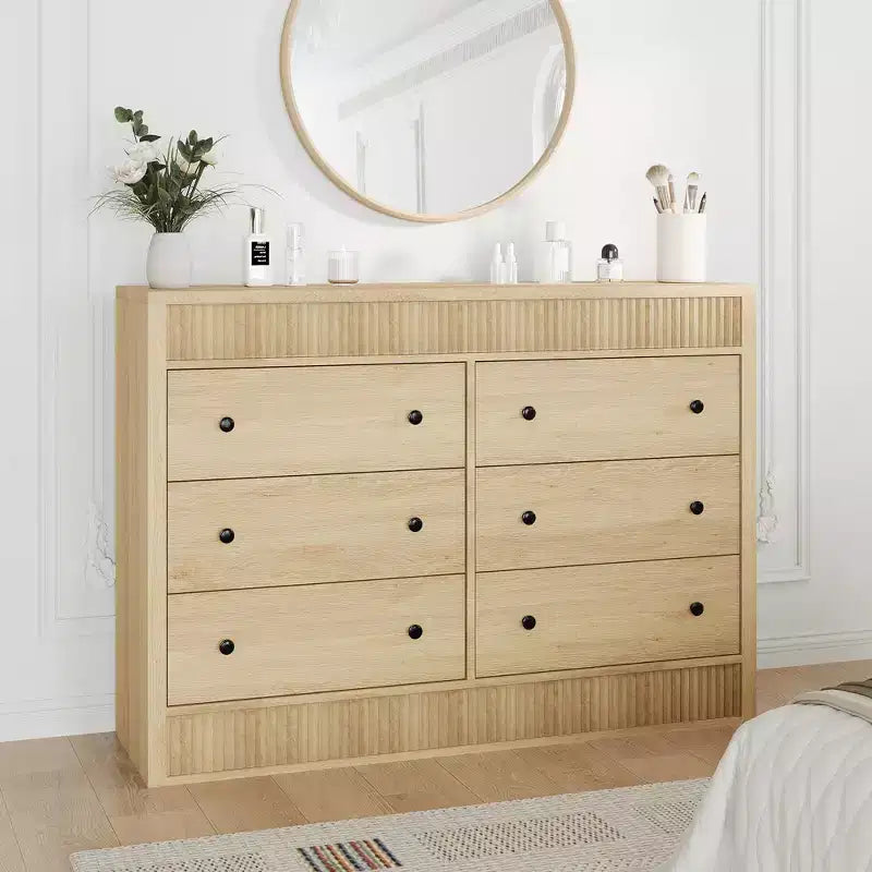 Cassettiera scanalata a 7 cassetti, cassettiera moderna in legno da 54" con cassetti scorrevoli e sicurezza antiribaltamento, per camera da letto, soggiorno o ingresso