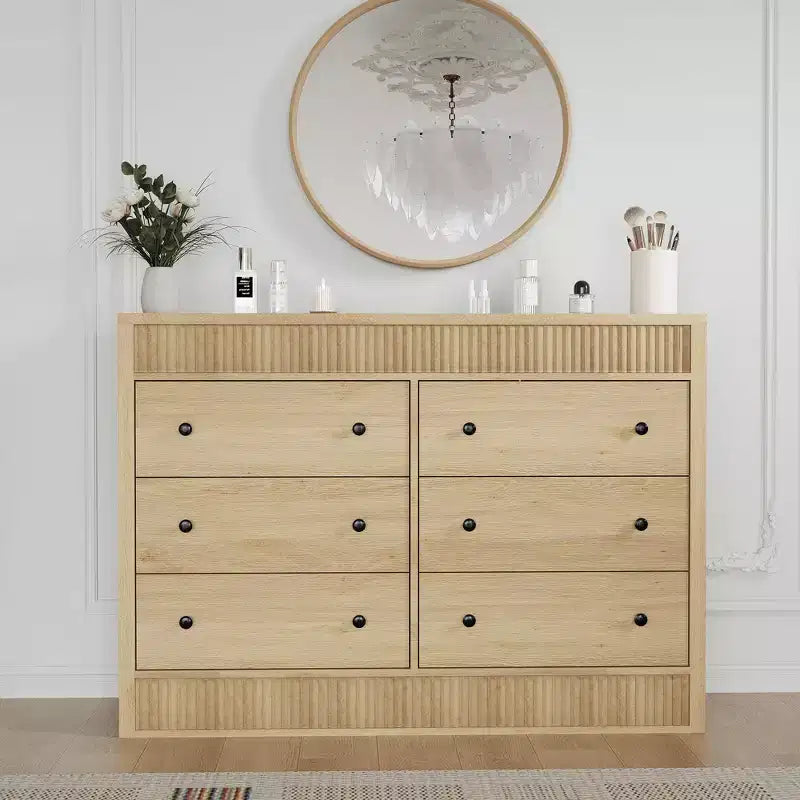 Cassettiera scanalata a 7 cassetti, cassettiera moderna in legno da 54" con cassetti scorrevoli e sicurezza antiribaltamento, per camera da letto, soggiorno o ingresso