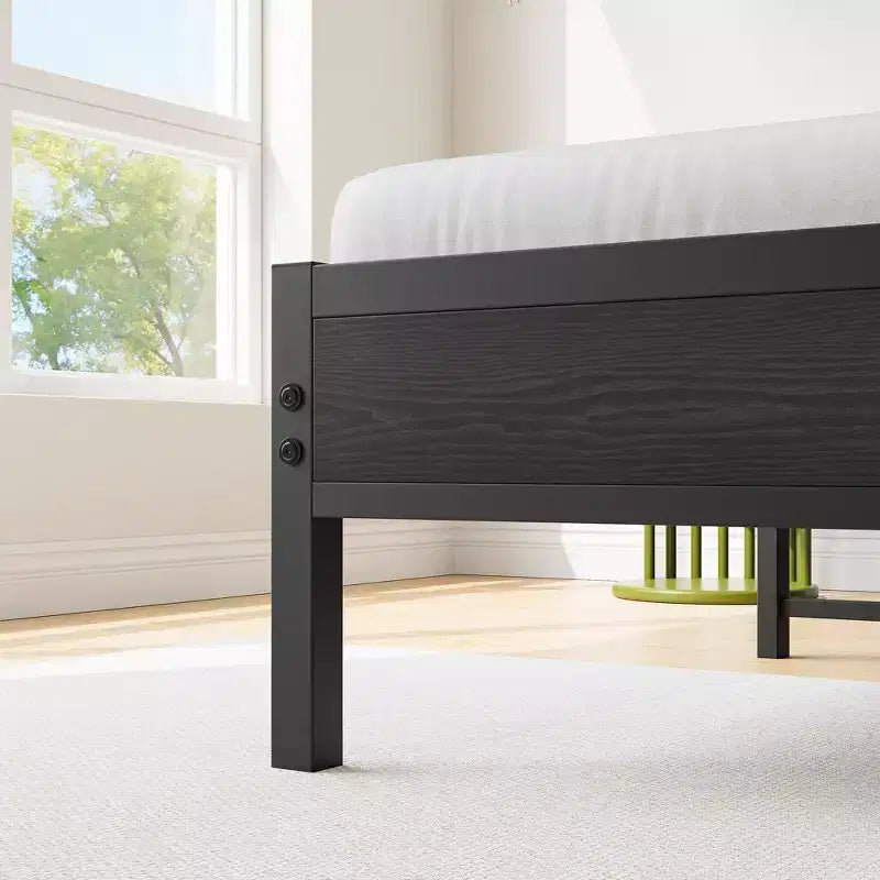 GDFStudio Lyra Letto a Piattaforma Moderno in Metallo e Legno con Testiera Contenitore e Stazione di Ricarica