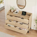 Garvee 6 Cassettiera per Camera da Letto, Cassettiera Autoportante Larga 120 cm con Prese di Corrente, Cassettiera in Legno per Soggiorno