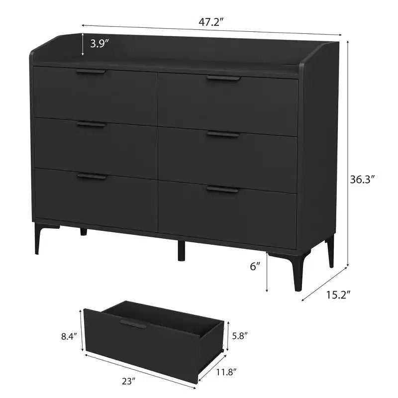 Garvee 6 Cassettiera per Camera da Letto, Cassettiera Autoportante Larga 120 cm con Prese di Corrente, Cassettiera in Legno per Soggiorno
