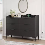 Garvee 6 Dresser for Bedroom, Freestanding 47.2 Wide Drawer Dresser with Power Outlets, Wooden Closet Storage Chest for Living Room