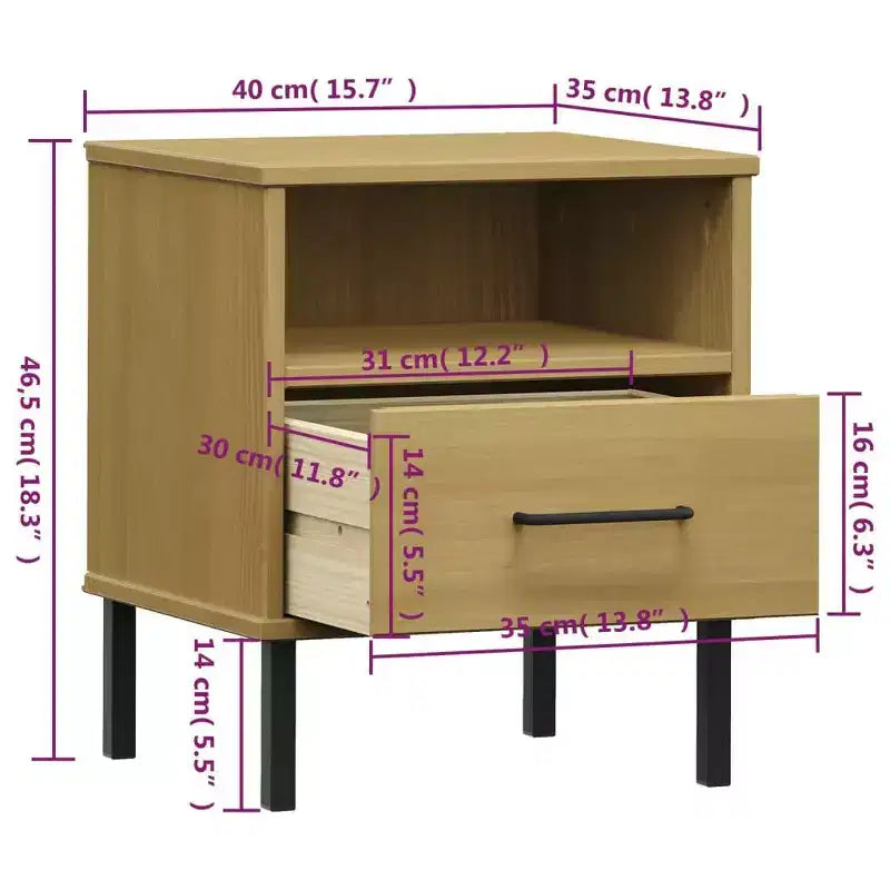 vidaXL Comodino Armadietto da Letto Tavolino da Notte in Pino Massiccio OSLO