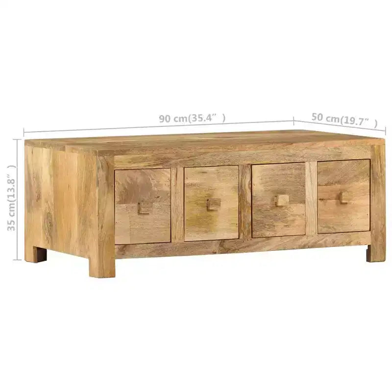 vidaXL Tavolino da Caffè con 4 Cassetti 90x50x35 cm in Legno Massello di Mango