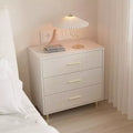 Modern Nightstand with Gold Legs - 3-Drawer Bedside Table with Linen Finish, Narrow Design for Small Spaces, White & Gold Bedroom Dresser