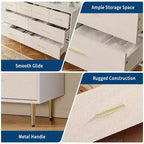 Comodino Moderno con Gambe Dorate - Comodino a 3 Cassetti con Finitura in Lino, Design Stretto per Piccoli Spazi, Cassettiera da Camera Bianca e Oro