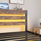GDFStudio Althea Letto a piattaforma moderno in metallo e legno con testiera contenitore, luci RGB e stazione di ricarica