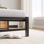 GDFStudio Althea Letto a piattaforma moderno in metallo e legno con testiera contenitore, luci RGB e stazione di ricarica