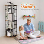 Libreria Girevole a 4 Livelli, Scaffale Rotante a 360° con Barre di Sicurezza, Design Salvaspazio per Soggiorno, Camera da Letto, Ufficio, Unità di Stoccaggio Autoportante