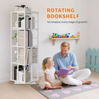 Libreria Girevole a 4 Livelli, Scaffale Rotante a 360° con Barre di Sicurezza, Design Salvaspazio per Soggiorno, Camera da Letto, Ufficio, Unità di Stoccaggio Autoportante