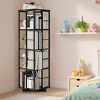 Libreria Girevole a 4 Livelli, Scaffale Rotante a 360° con Barre di Sicurezza, Design Salvaspazio per Soggiorno, Camera da Letto, Ufficio, Unità di Stoccaggio Autoportante
