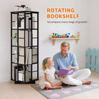 Libreria Girevole a 4 Livelli, Scaffale Rotante a 360° con Barre di Sicurezza, Design Salvaspazio per Soggiorno, Camera da Letto, Ufficio, Unità di Stoccaggio Autoportante