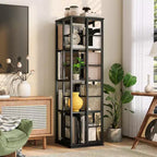 4 Tier Rotating Bookcase, 360 Spinning Shelf with Safety Rails, Space Saving Design for Living Room Bedroom Office,Freestanding Storage Unit