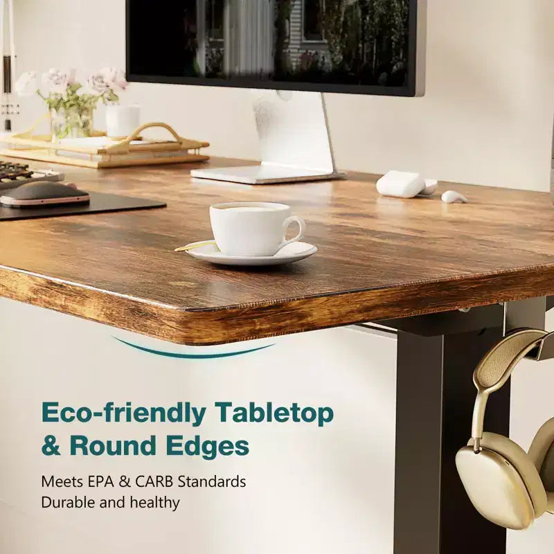 TUYOHW Scrivania Ergonomica Elettrica Regolabile in Altezza 72.9-121.9 cm, Scrivania per Computer con Display LED, Ganci, Motore Silenzioso per Ufficio Domestico
