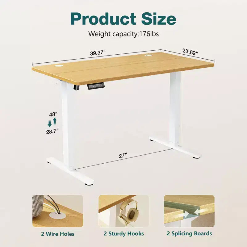 TUYOHW Scrivania Ergonomica Elettrica Regolabile in Altezza 72.9-121.9 cm, Scrivania per Computer con Display LED, Ganci, Motore Silenzioso per Ufficio Domestico