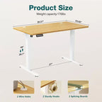 TUYOHW Scrivania Ergonomica Elettrica Regolabile in Altezza 72.9-121.9 cm, Scrivania per Computer con Display LED, Ganci, Motore Silenzioso per Ufficio Domestico