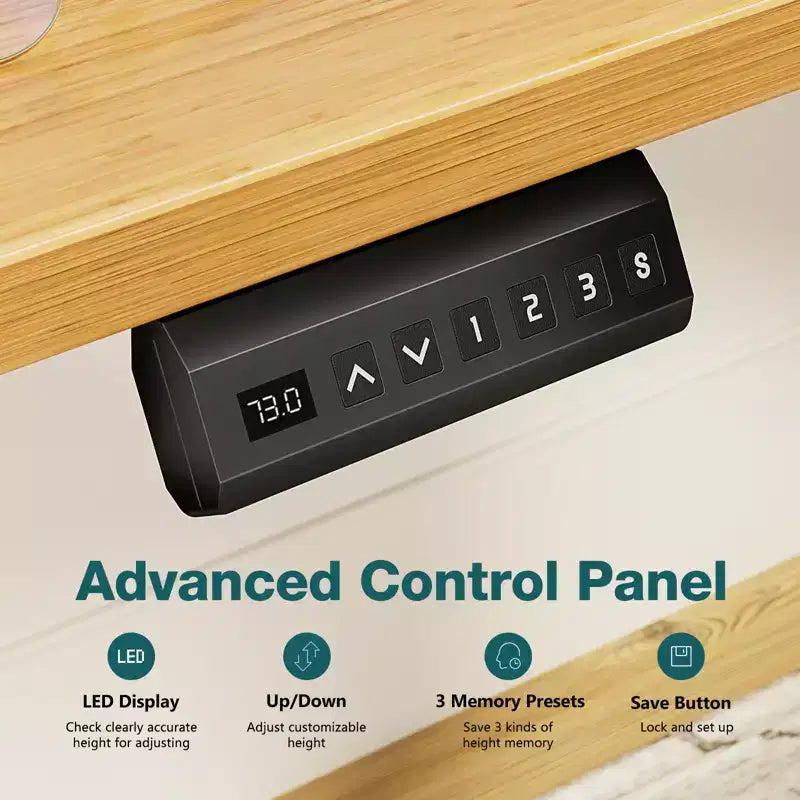 TUYOHW Scrivania Ergonomica Elettrica Regolabile in Altezza 72.9-121.9 cm, Scrivania per Computer con Display LED, Ganci, Motore Silenzioso per Ufficio Domestico