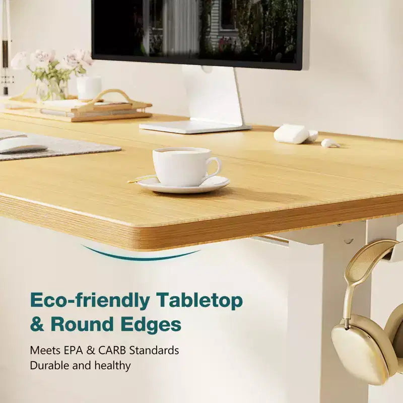TUYOHW Scrivania Ergonomica Elettrica Regolabile in Altezza 72.9-121.9 cm, Scrivania per Computer con Display LED, Ganci, Motore Silenzioso per Ufficio Domestico