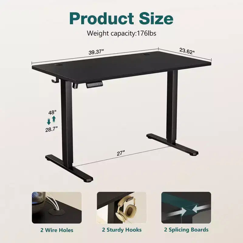 TUYOHW Scrivania Ergonomica Elettrica Regolabile in Altezza 72.9-121.9 cm, Scrivania per Computer con Display LED, Ganci, Motore Silenzioso per Ufficio Domestico